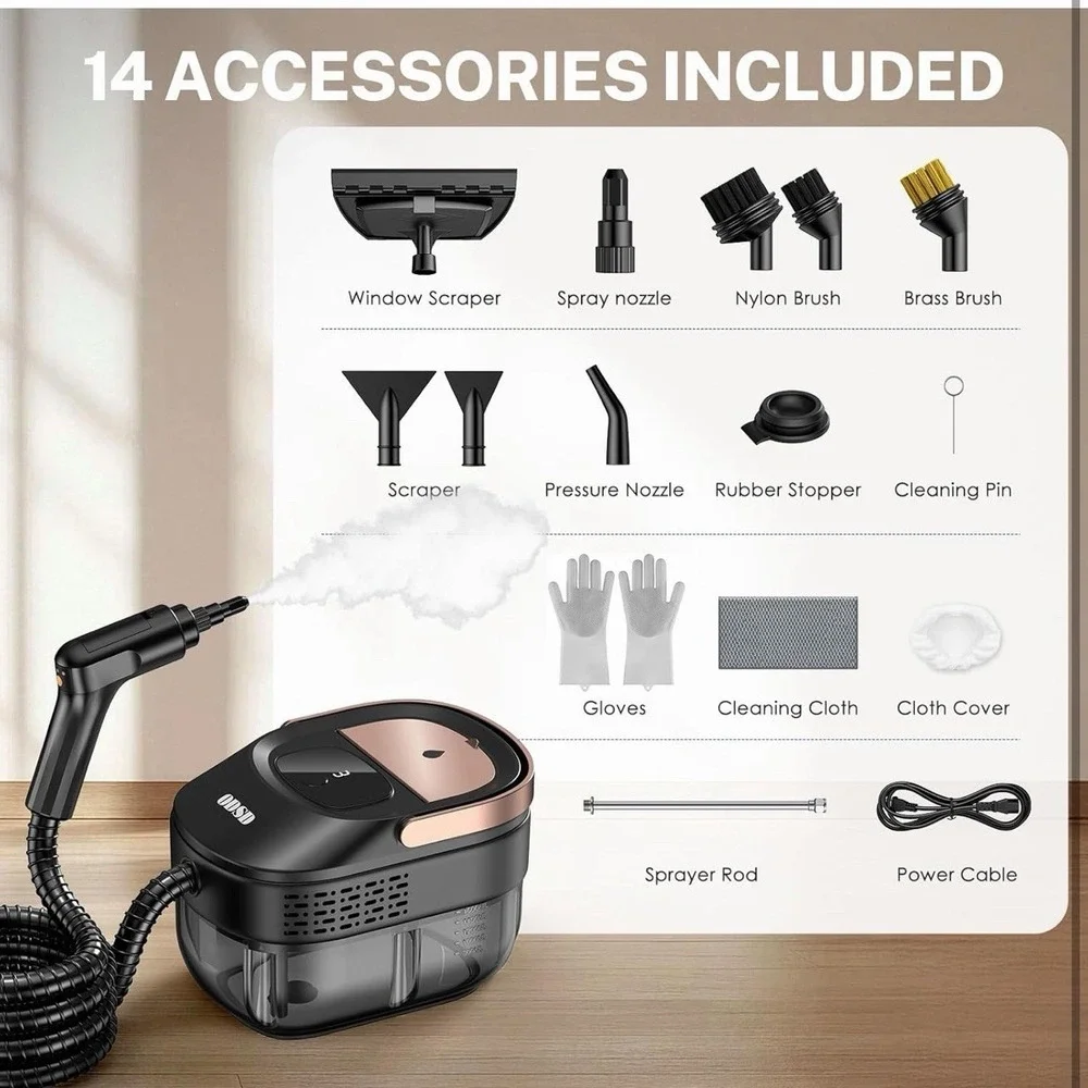 ODSD Steam Cleaner for Home & Car, 3-Level Adjustable Steamer for Cleaning, 15S